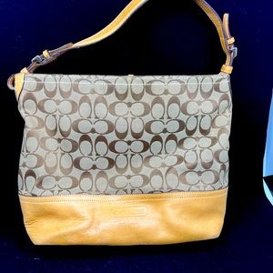New item ! VINTAGE COACH SIGNATURE TAN beige HANDBAG purses K053-2156